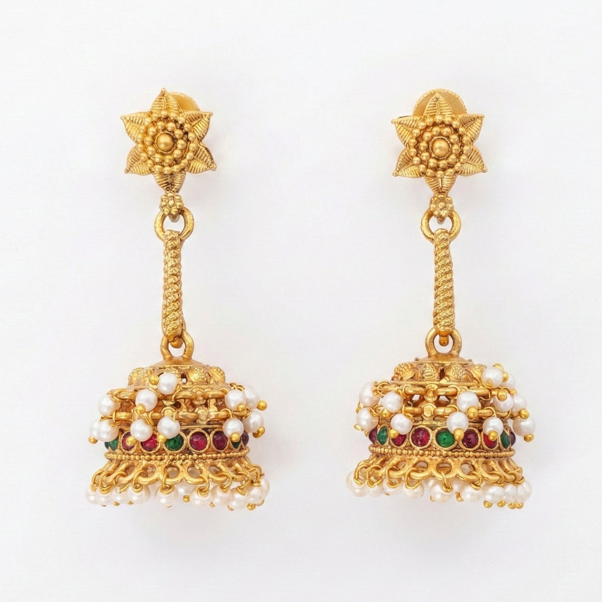 Traditional Rajwadi Jhumka Earrings with Antique Gold Finish
