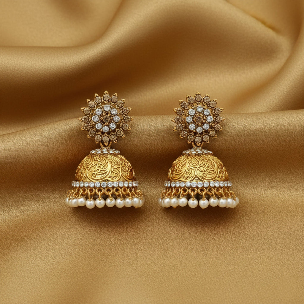 Sunflower Bell Style Antique Jhumka Earrings for Little Girls