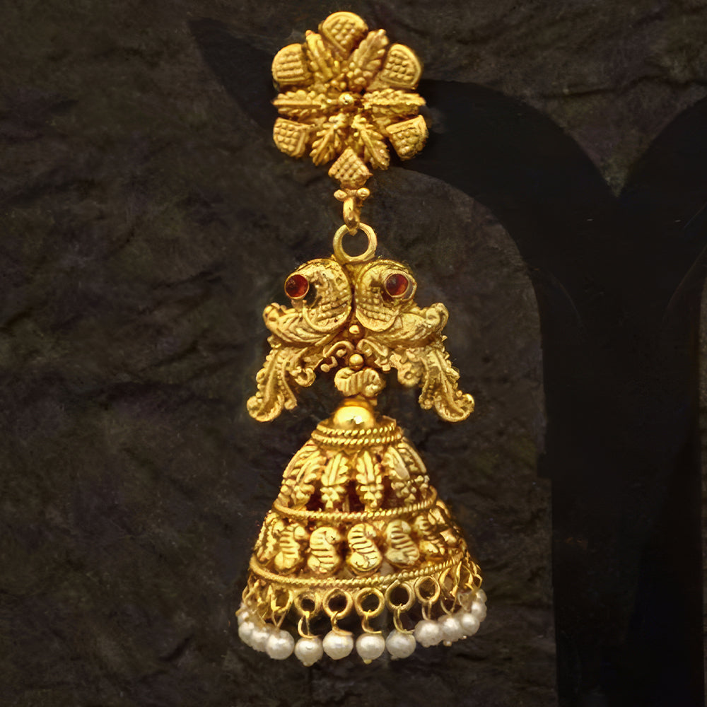 Dual Peacock Jhumki Earrings in Imitation Gold Finish