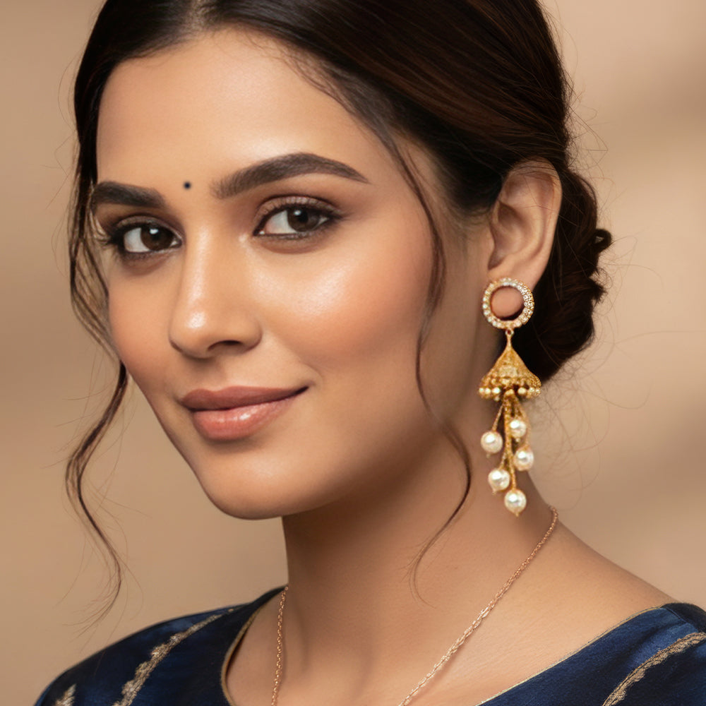 Round Bali Conical Jhumki Earrings in Gold and White