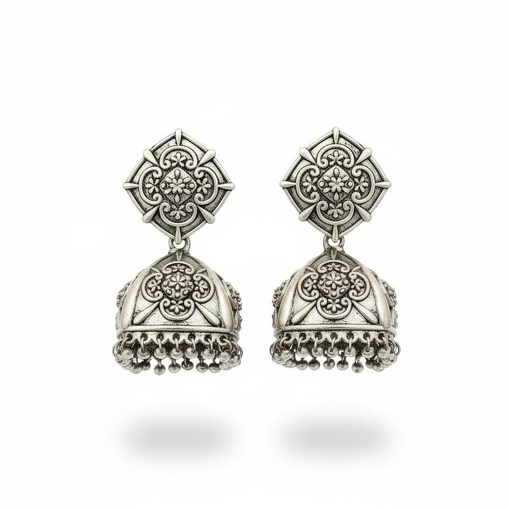 Traditional Oxidized Silver Plated Jhumka Earrings for Kids