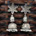 Oxidized silver floral Jhumka earrings with antique finish