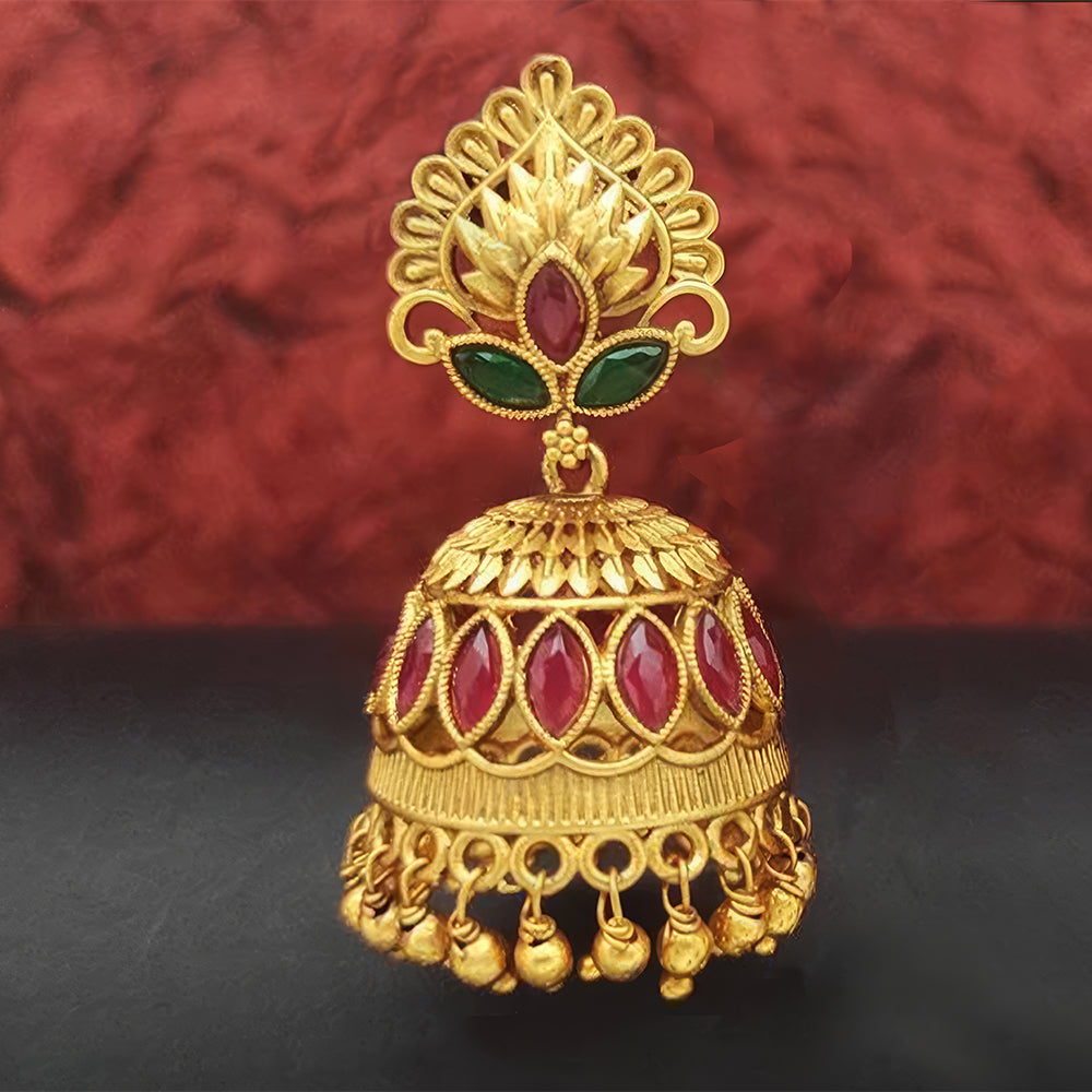 Matte Gold Traditional Jhumka Earrings for Party Wear
