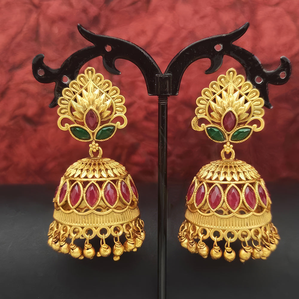 Matte gold designer traditional jhumka earrings for party and wedding wear
