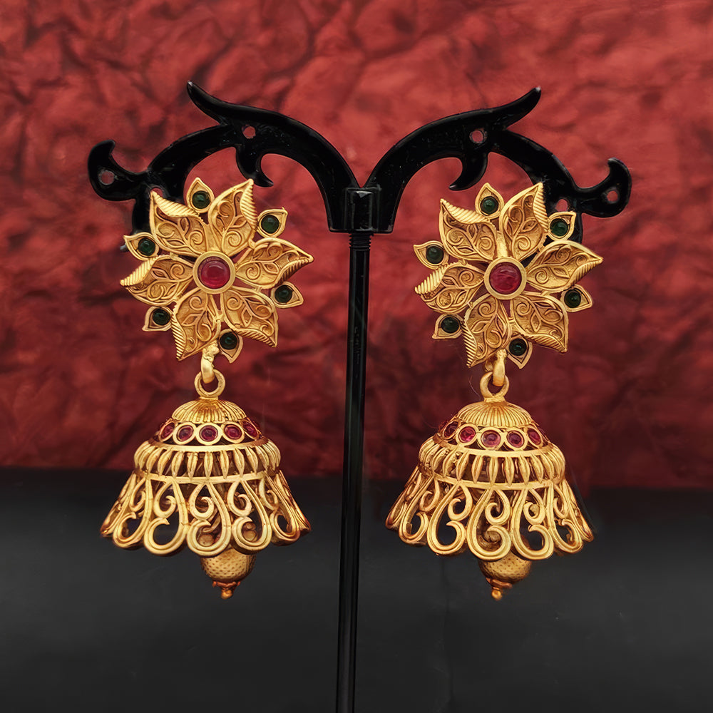 Traditional matte gold polish designer jhumka earrings for women.