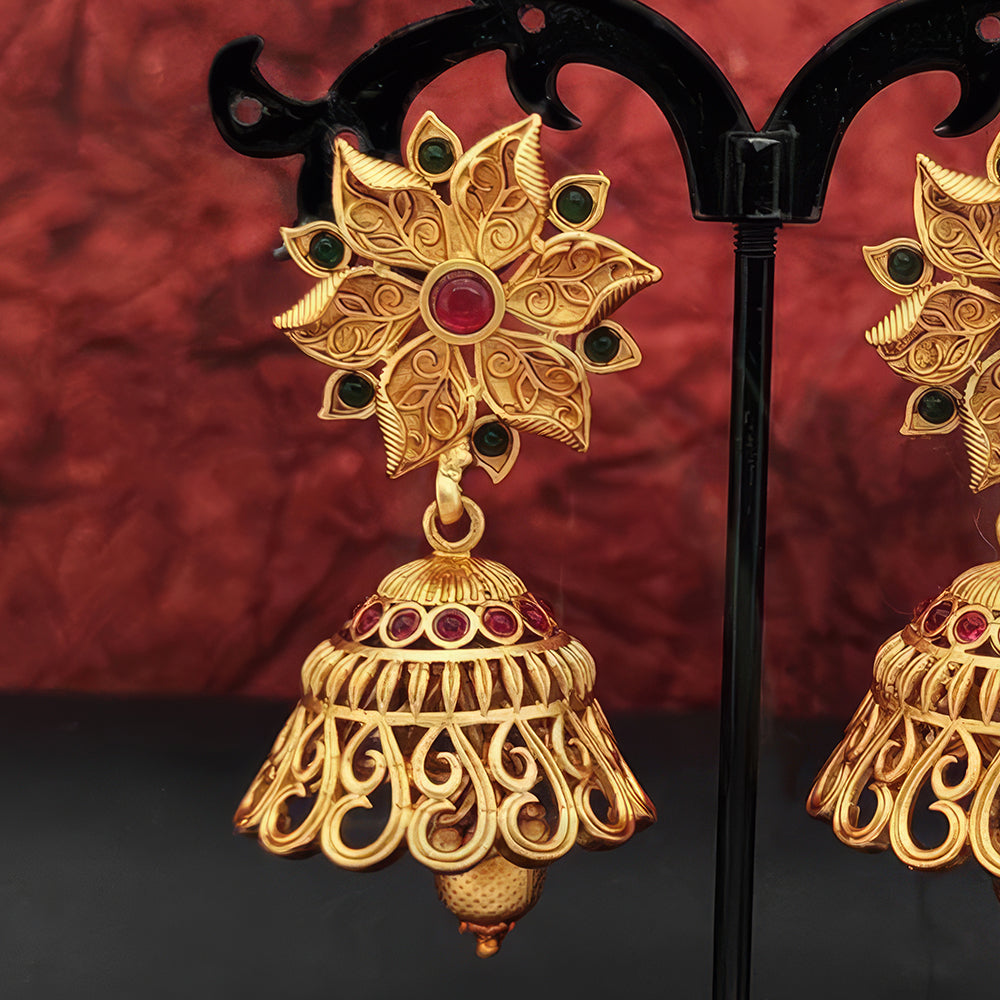 Matte Gold Polish Designer Jhumka Earrings for Women