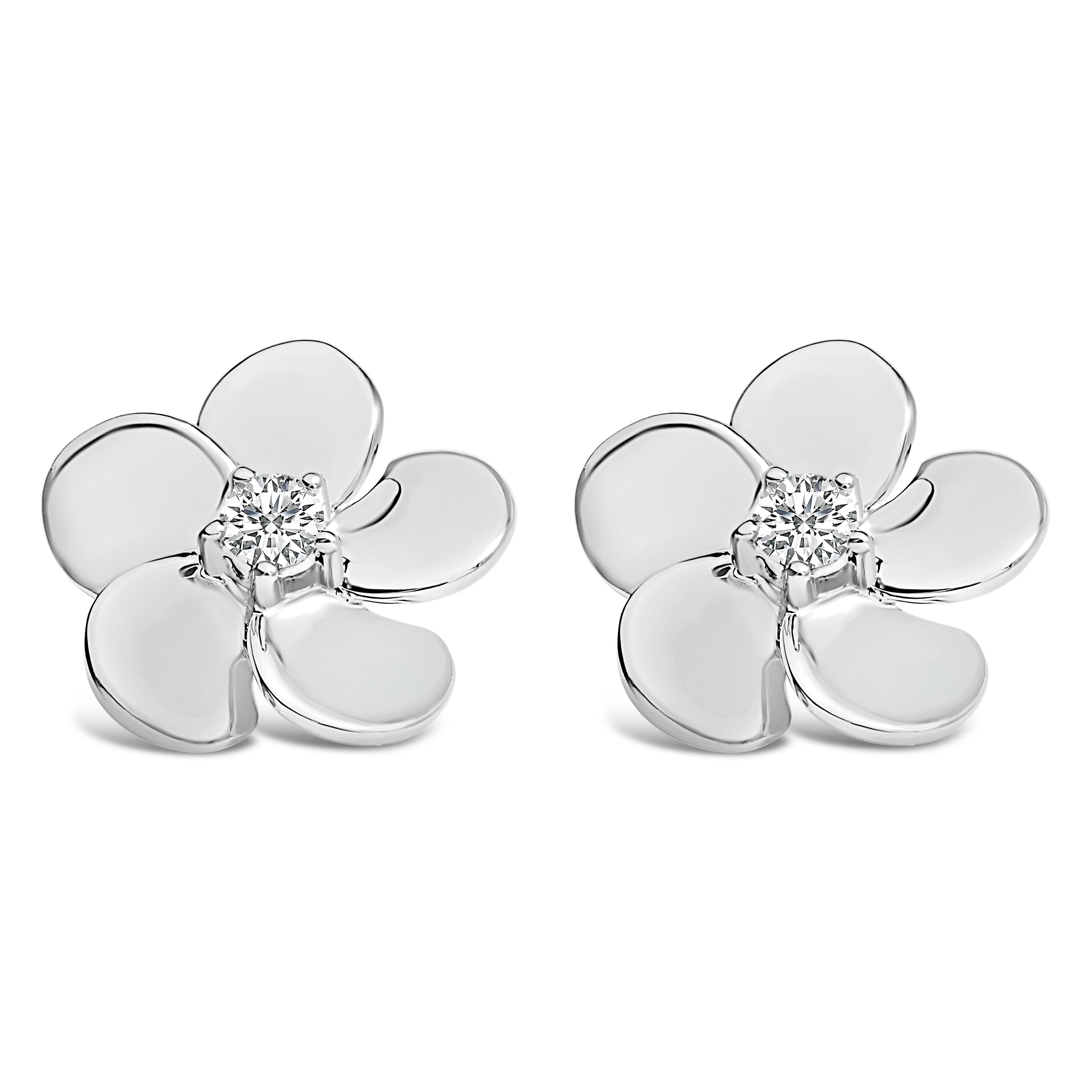 10K White Gold 1/3 Cttw Lab Grown Diamond Flower Petal Stud Earrings