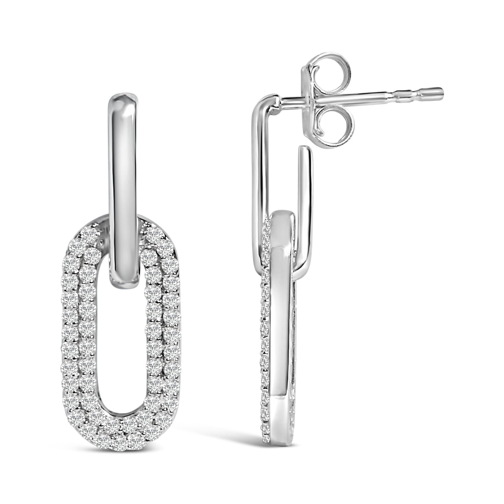 10K White Gold 1/2 Cttw Lab Grown Diamond Dangling Paperclip Drop Earrings