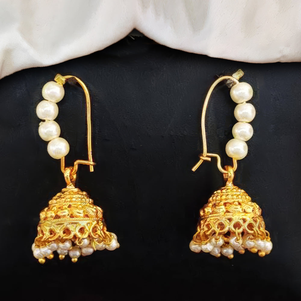 Antique Jhumka Earrings with Clustered Pearls - Gold Party Wear