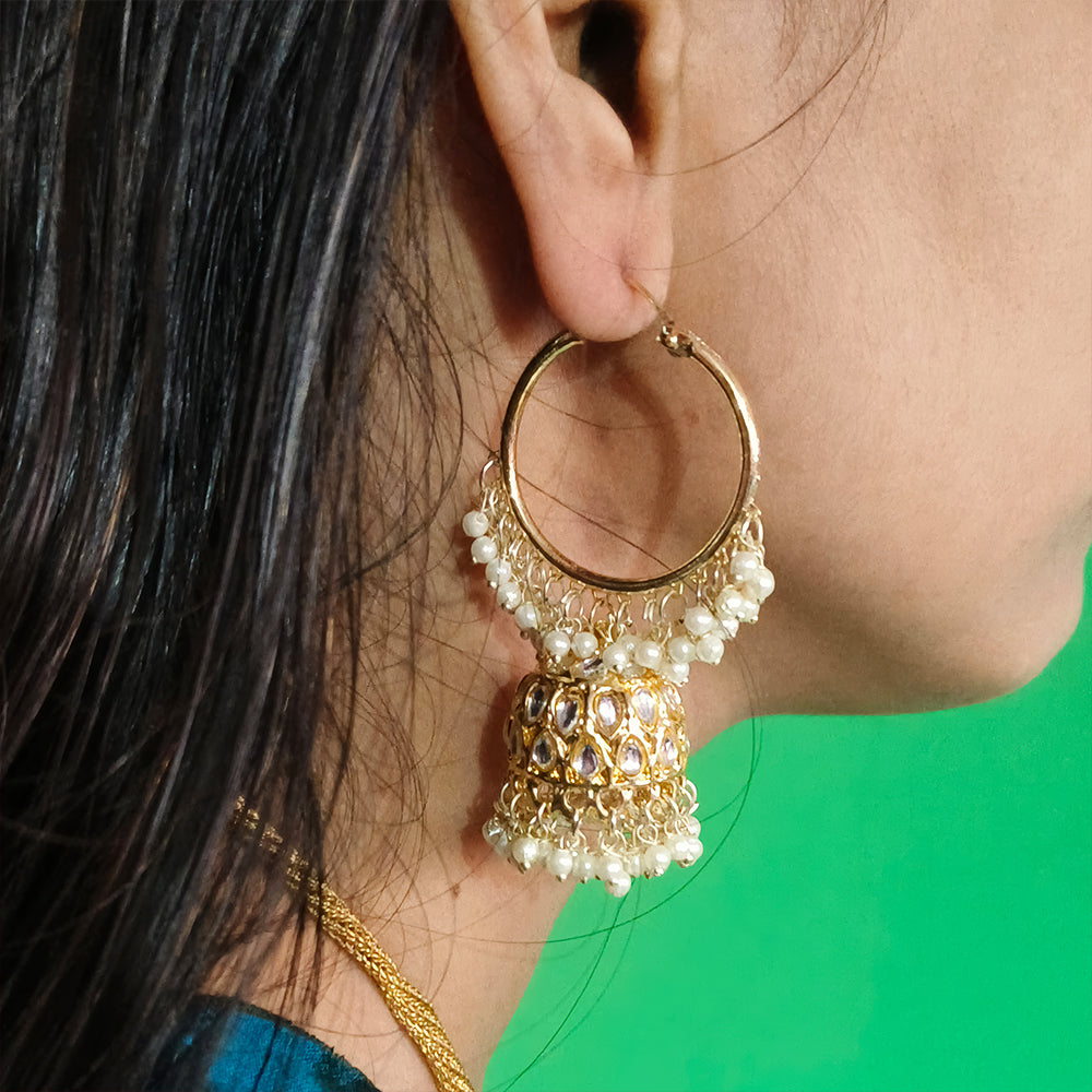 Antique High Gold Polish Statement Earrings with Stones