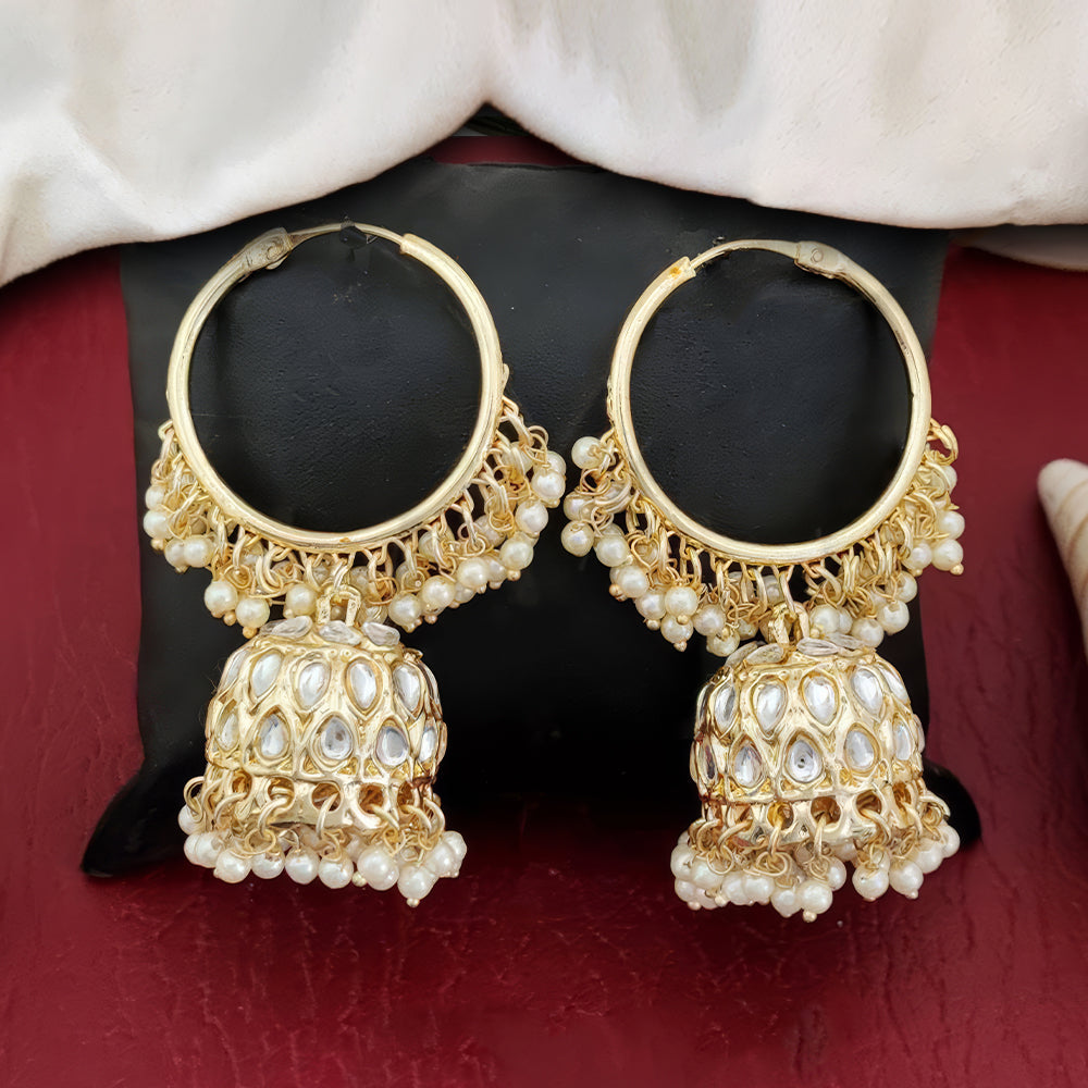 Antique high gold polish statement earrings with full stone detailing for festive wear