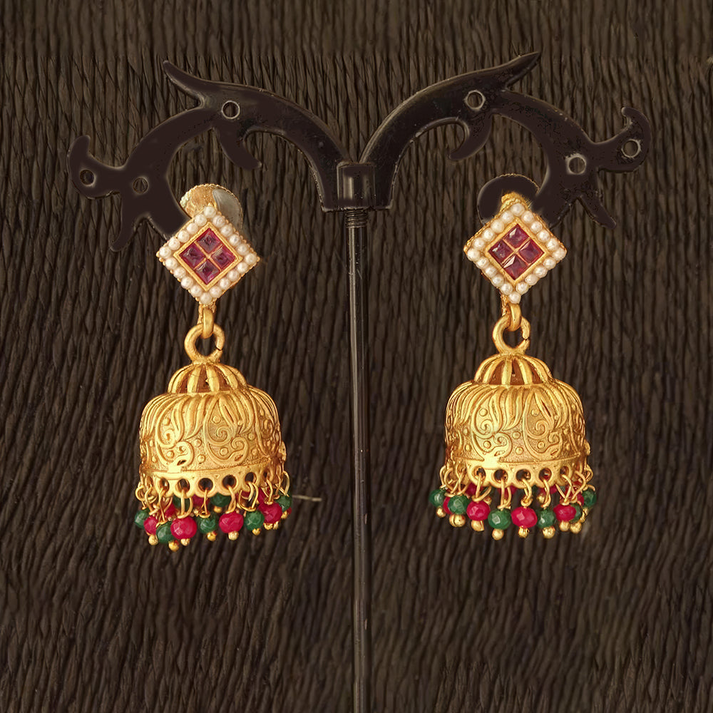 Embossed matte gold antique jhumka earrings for kids, traditional ethnic jewelry