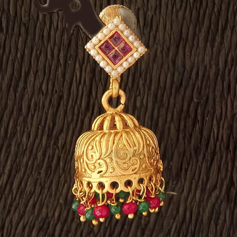 Embossed Matte Gold Antique Jhumka Earrings for Girls & Kids