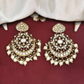 Antique long earrings with white stones and mehendi finish