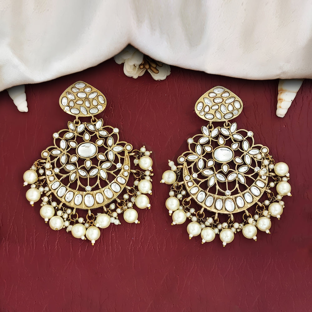 Antique long earrings with white stones and mehendi finish
