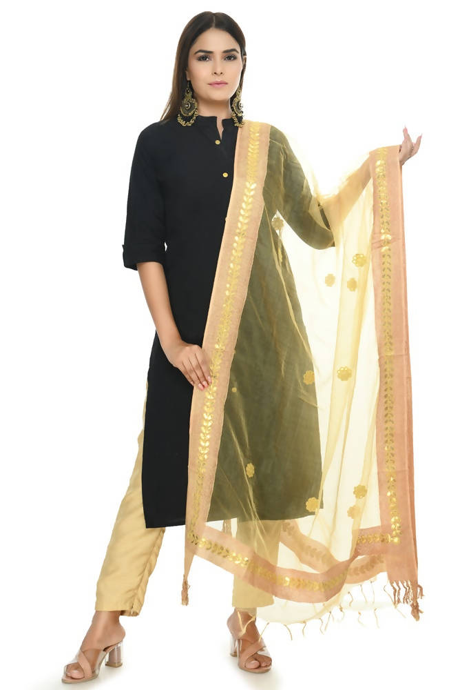 Golden Organza dupatta with intricate Gota Patti embroidery for traditional festive wear