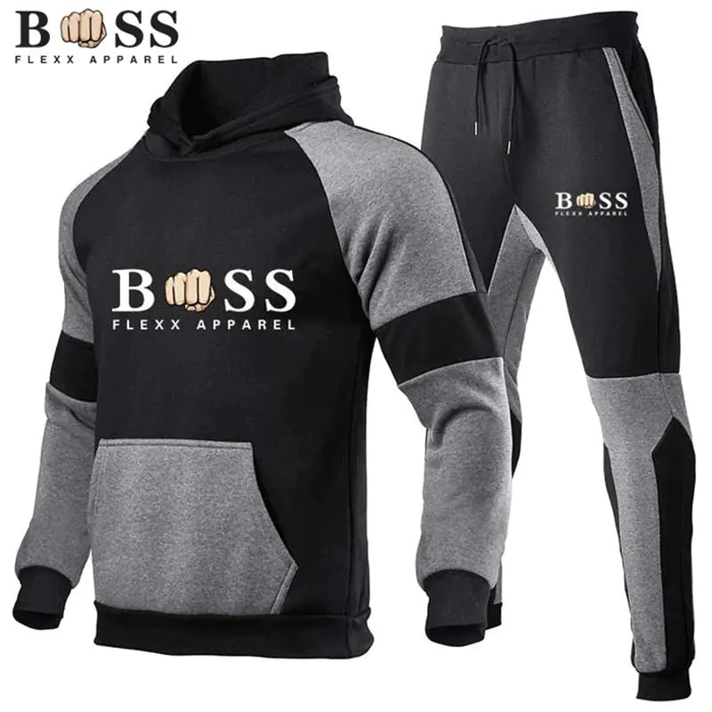 Men's Autumn Winter Fleece Hoodie & Sweatpants Set