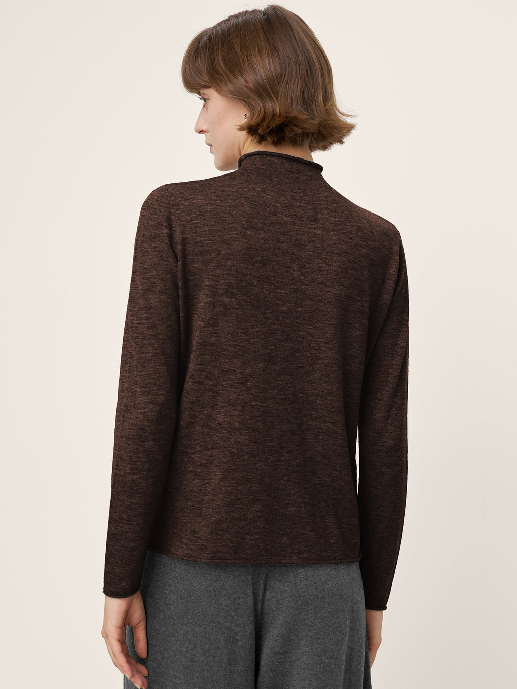100% Extra-Fine Merino Wool Mock Neck Sweater with Rolled Edge ELA