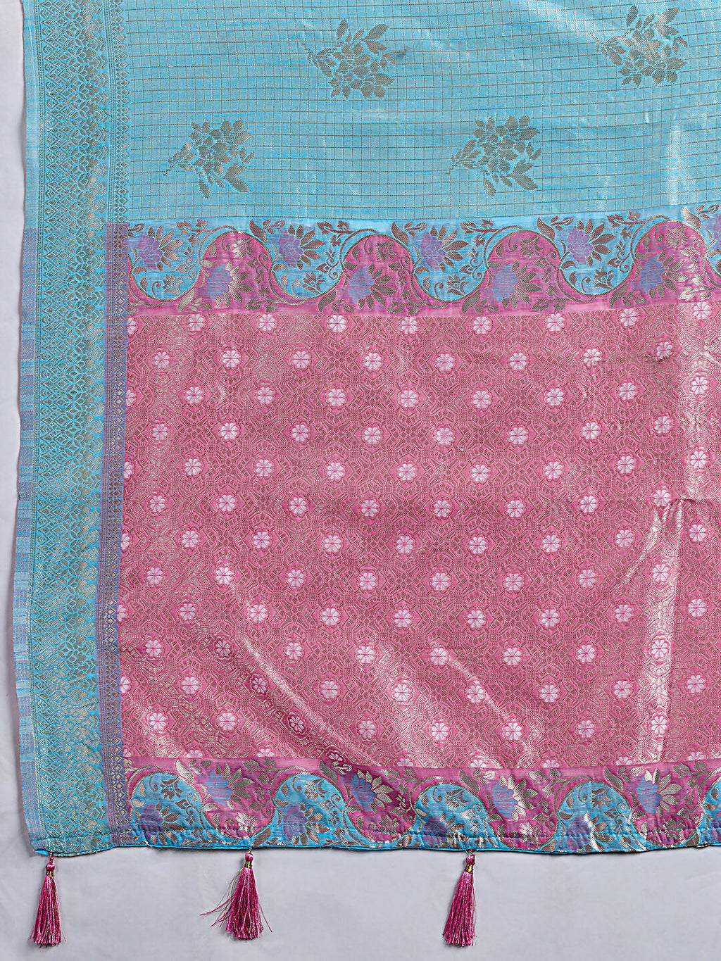 Sky Blue Linen Cotton Saree with Matching Blouse