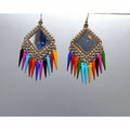 Silver oxidized brass earrings with colorful hanging drops