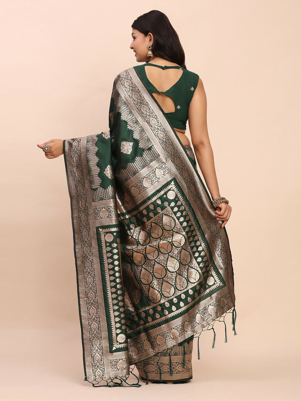 Green Banarasi Silk Saree with Matching Blouse
