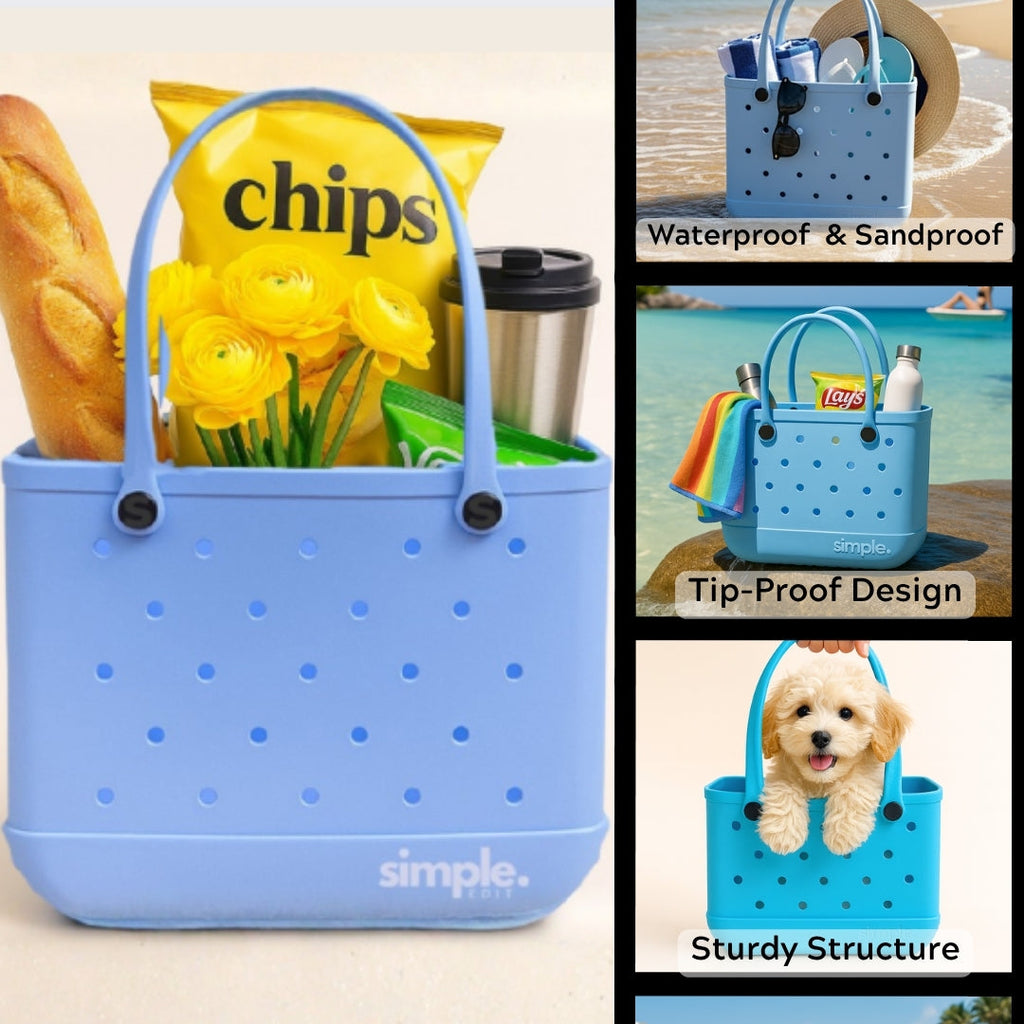 Set of 3 Waterproof EVA Rubber Tote Bags in Blue Tones