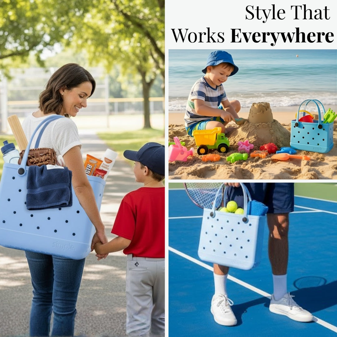 Set of 3 Waterproof EVA Rubber Tote Bags in Blue Tones
