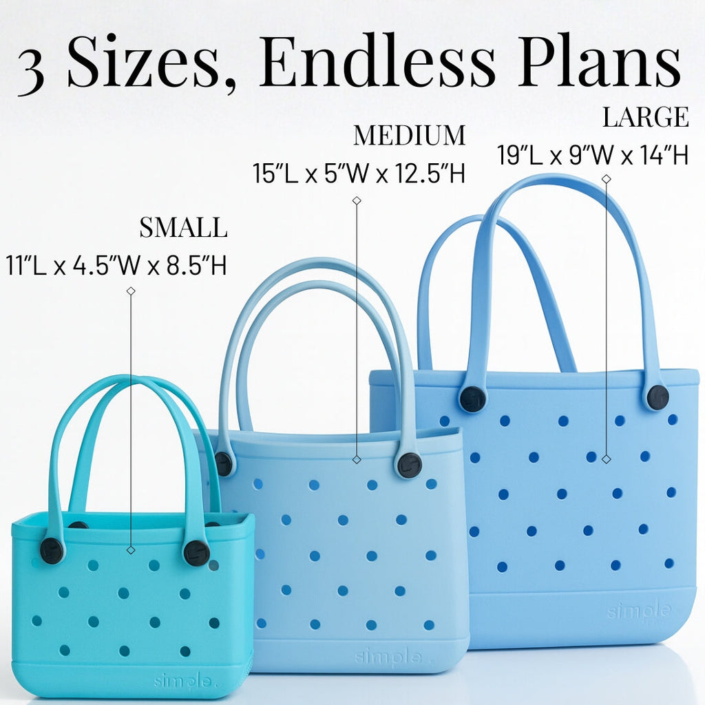 Set of 3 Waterproof EVA Rubber Tote Bags in Blue Tones