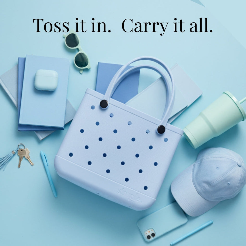 Set of 3 Waterproof EVA Rubber Tote Bags in Blue Tones