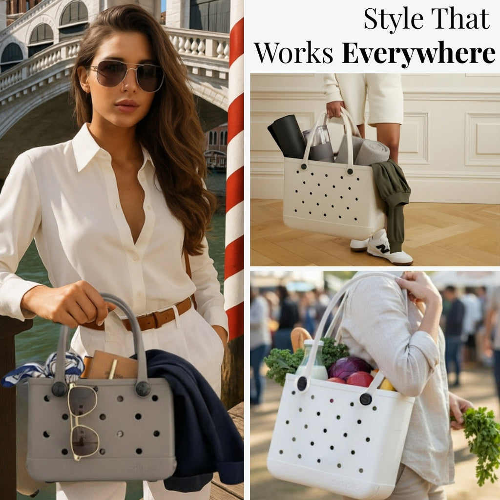 Set of 3 Waterproof EVA Rubber Tote Bags in Beige Tones