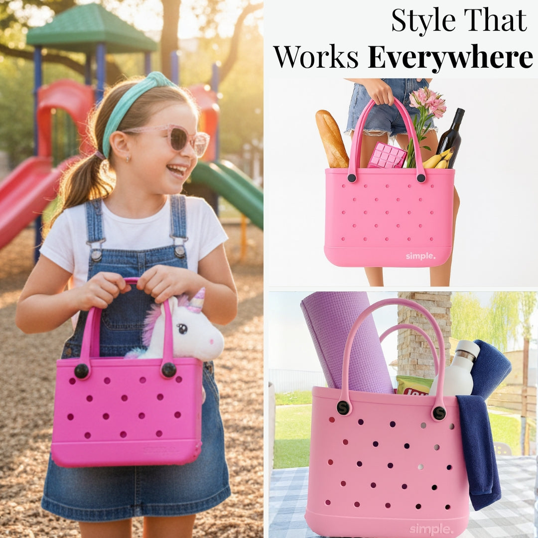 Waterproof Rubber EVA Tote Bag Set of 3 in Pink Tones