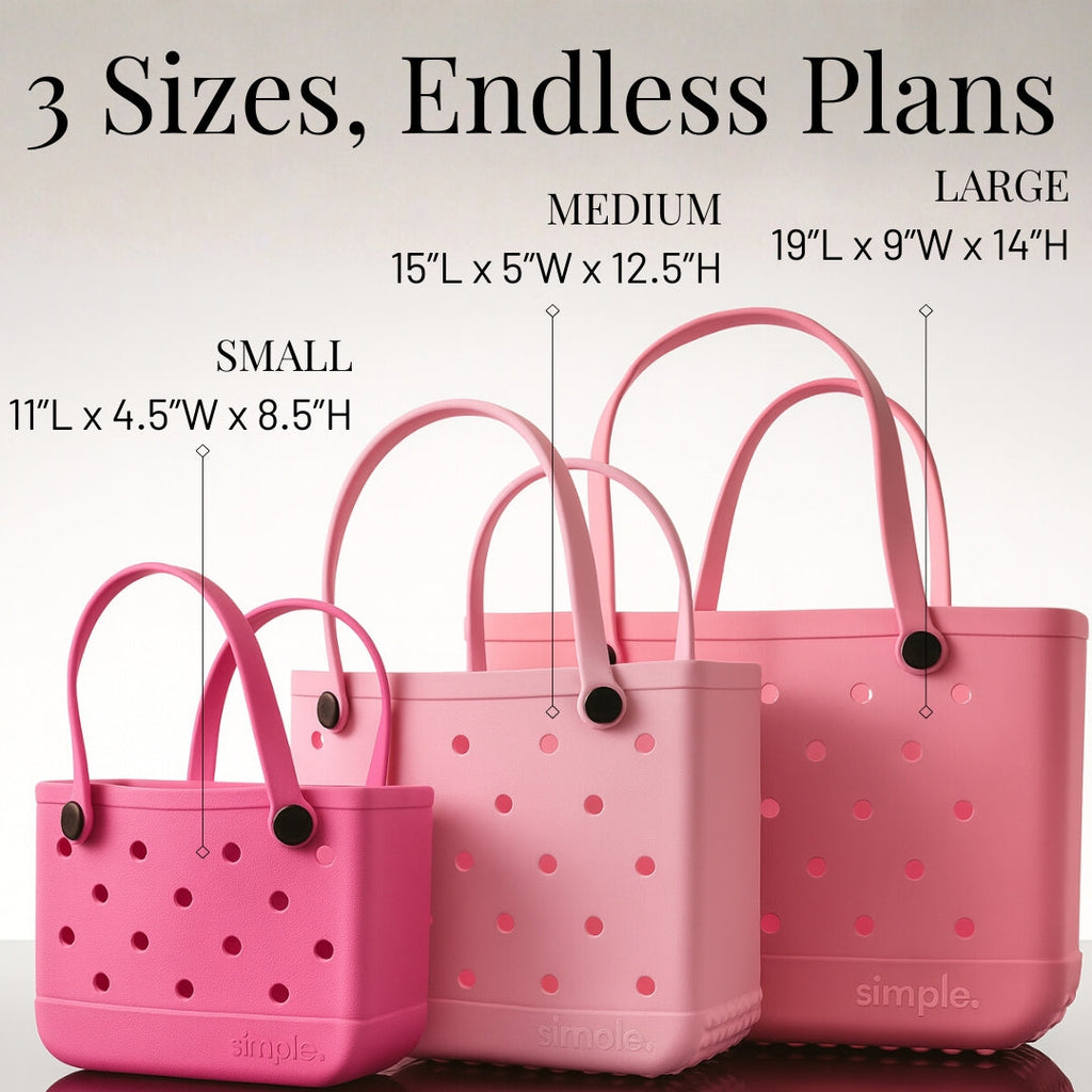 Waterproof Rubber EVA Tote Bag Set of 3 in Pink Tones
