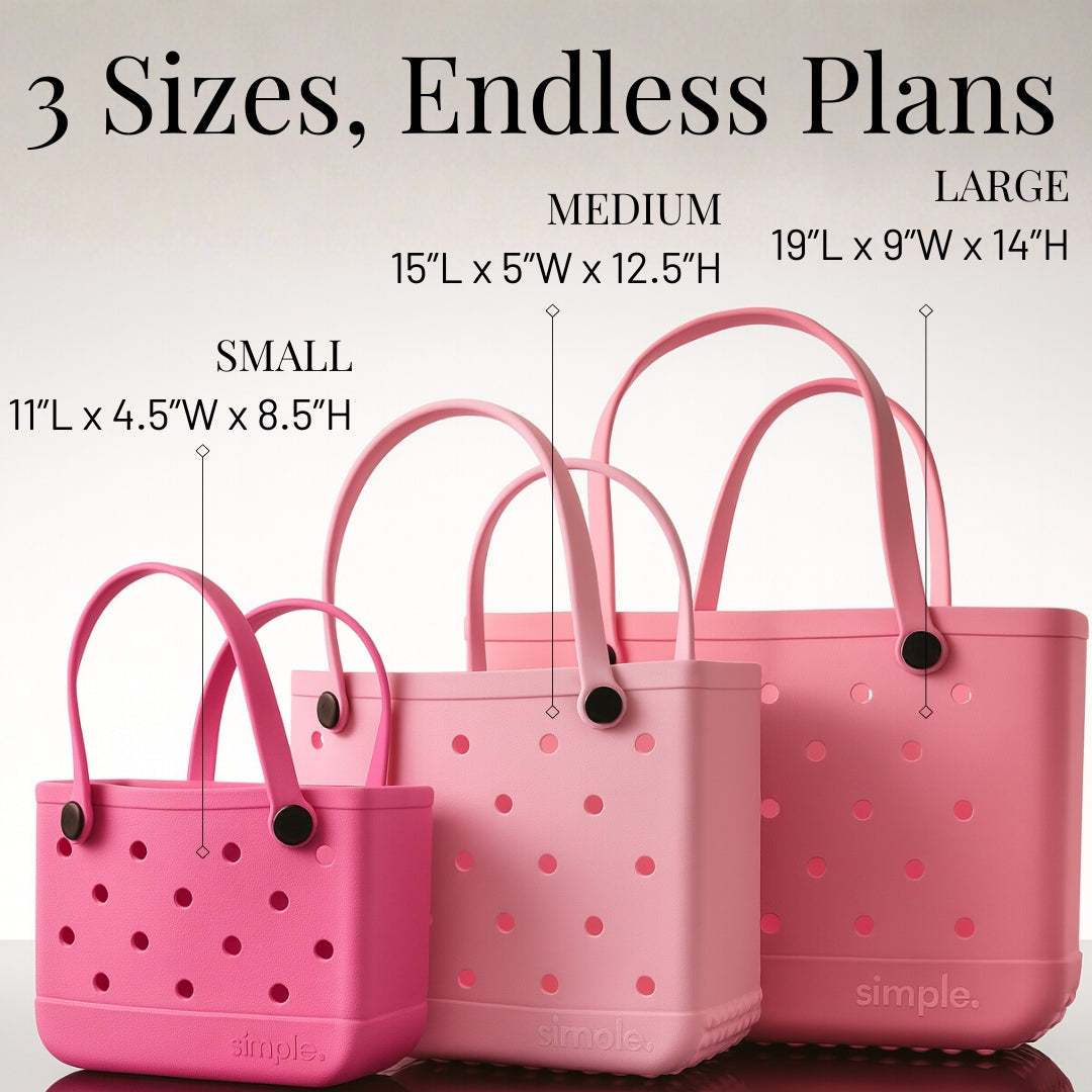 Waterproof Rubber EVA Tote Bag Set of 3 in Pink Tones
