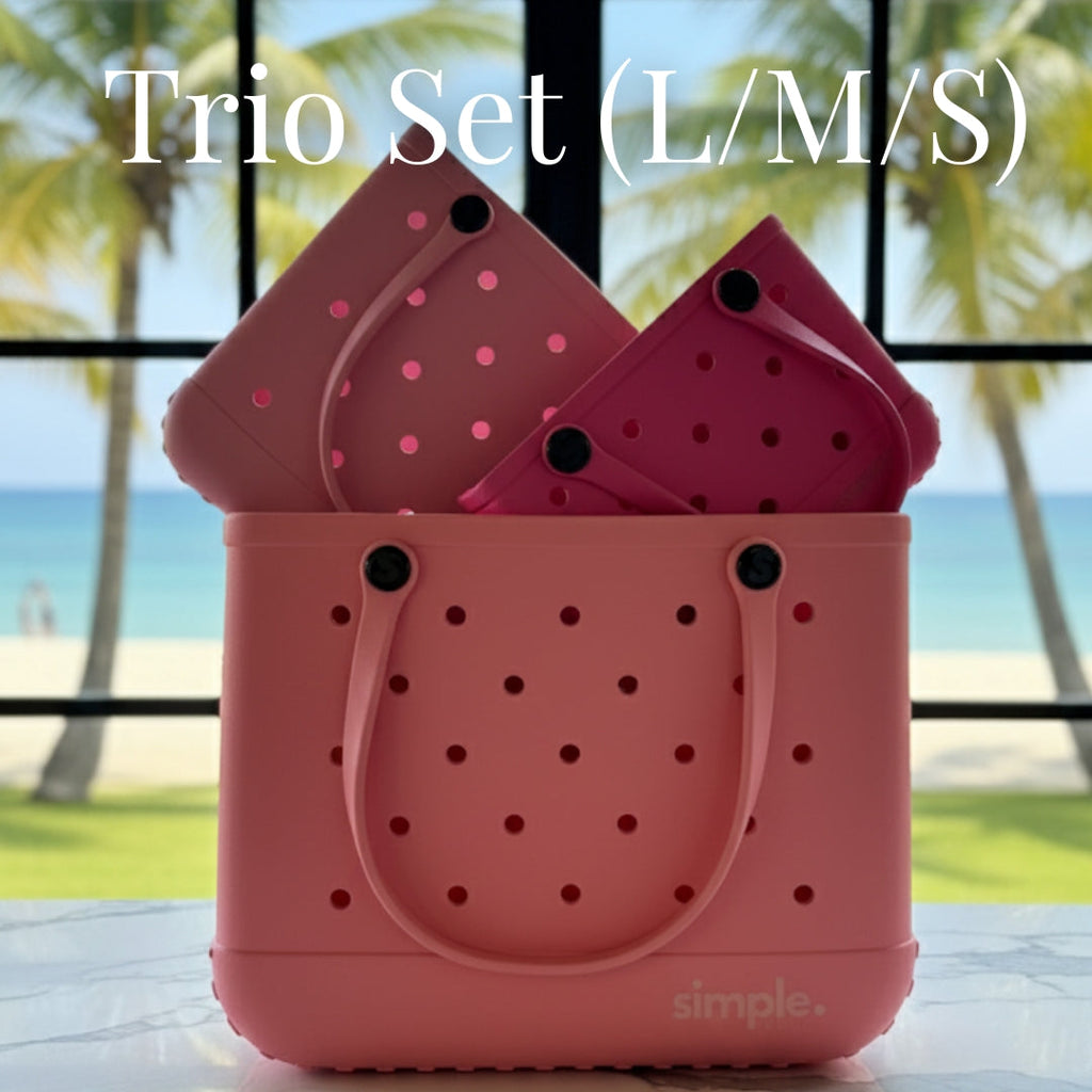 Waterproof Rubber EVA Tote Bag Set of 3 in Pink Tones