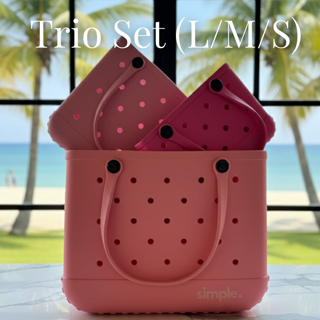 Waterproof Rubber EVA Tote Bag Set of 3 in Pink Tones