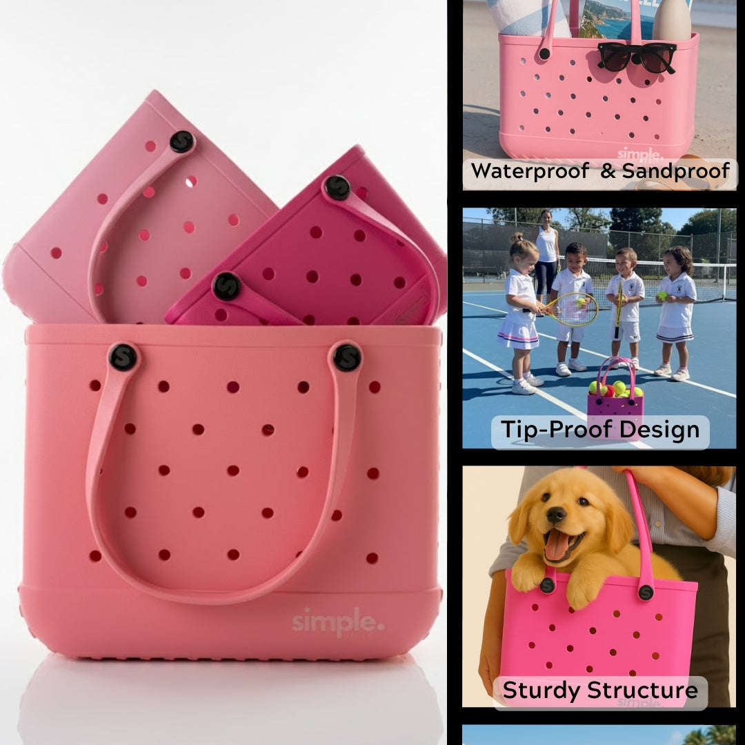 Waterproof Rubber EVA Tote Bag Set of 3 in Pink Tones