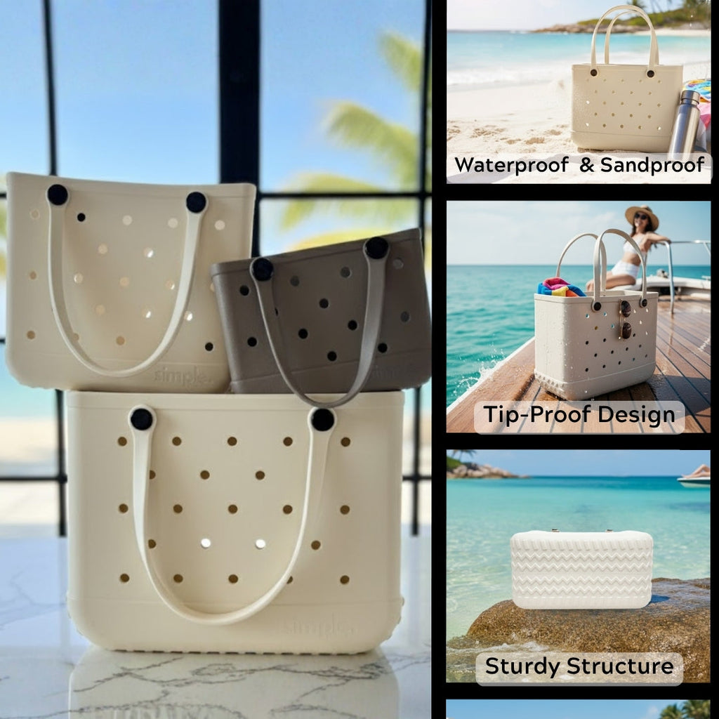 Set of 3 Waterproof EVA Rubber Tote Bags in Beige Tones