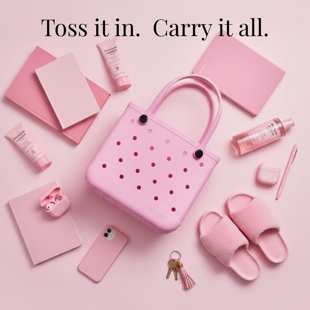 Waterproof Rubber EVA Tote Bag Set of 3 in Pink Tones