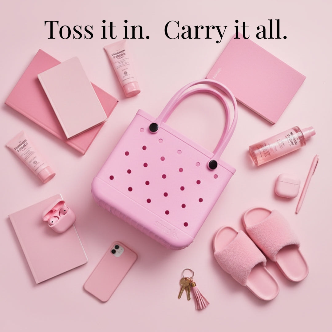 Waterproof Rubber EVA Tote Bag Set of 3 in Pink Tones