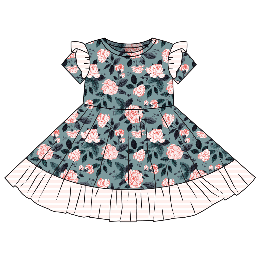 Evelyn Floral Bamboo Ruffle Spin Dress