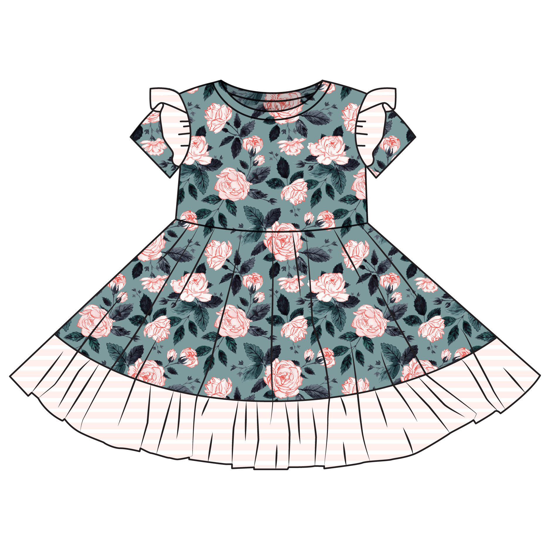 Evelyn Floral Bamboo Ruffle Spin Dress