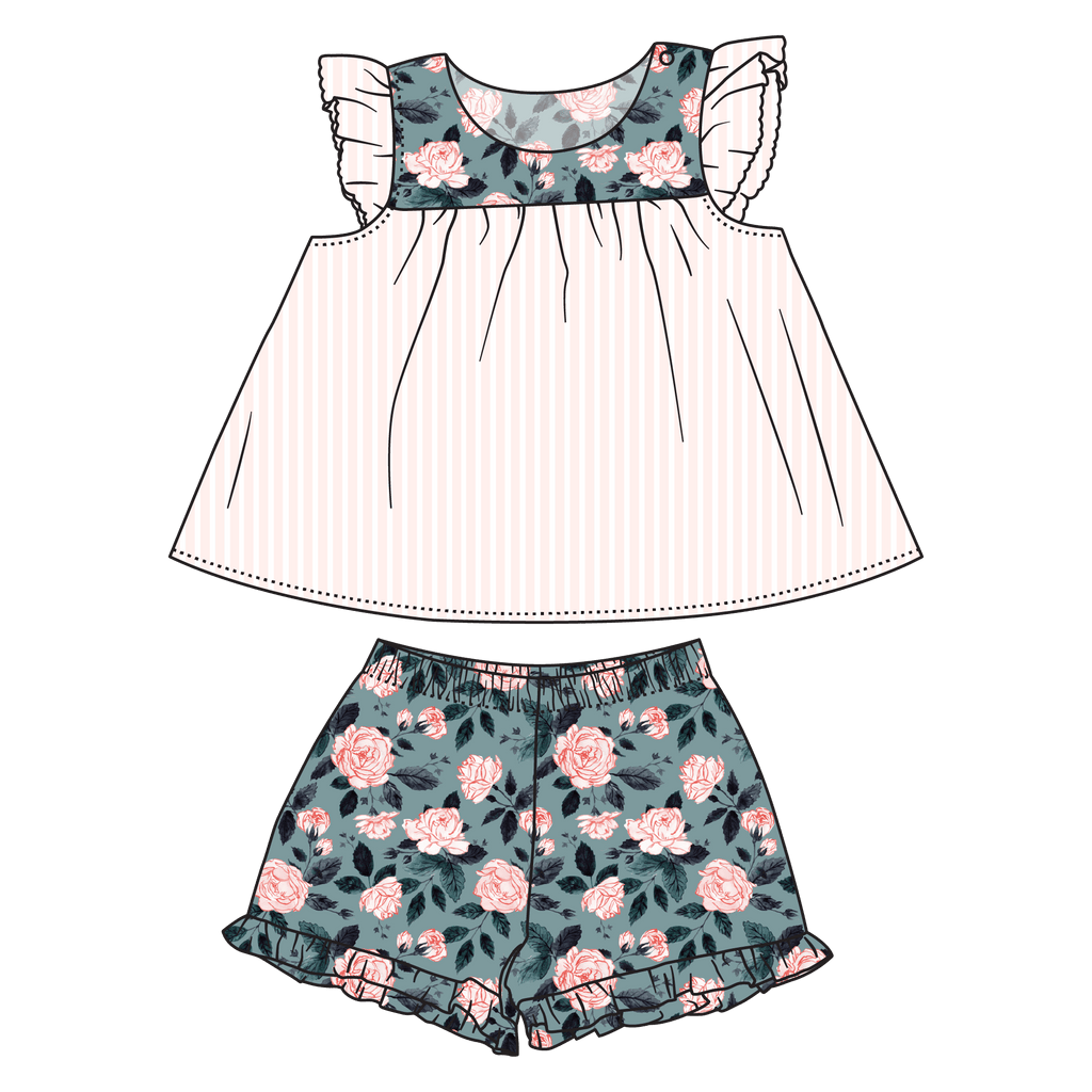 Evelyn Floral Bamboo Flutter Sleeve Tunic + Short Set