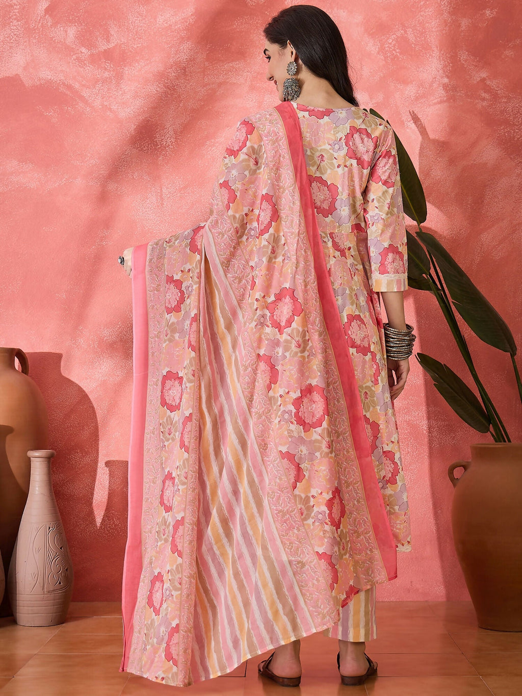Printed Pink Pure Cotton Kurta Set for Women