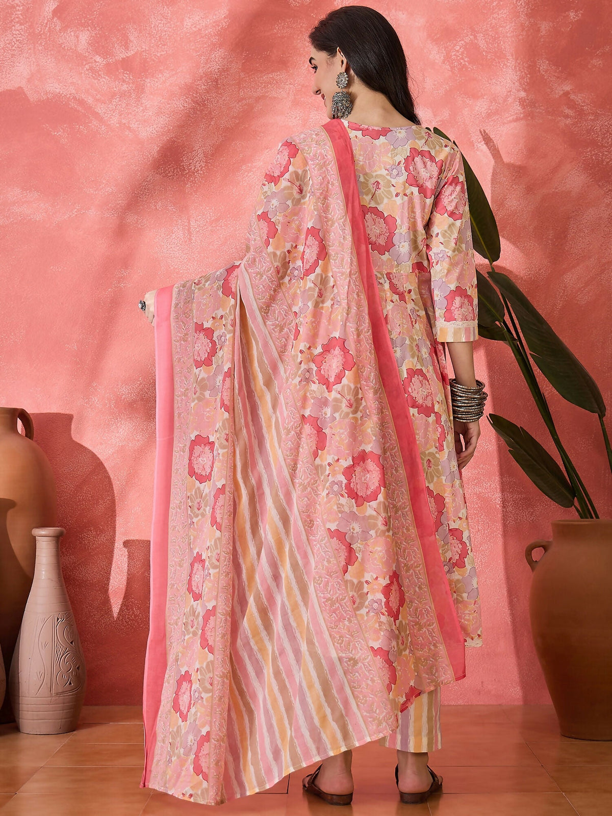 Printed Pink Pure Cotton Kurta Set for Women