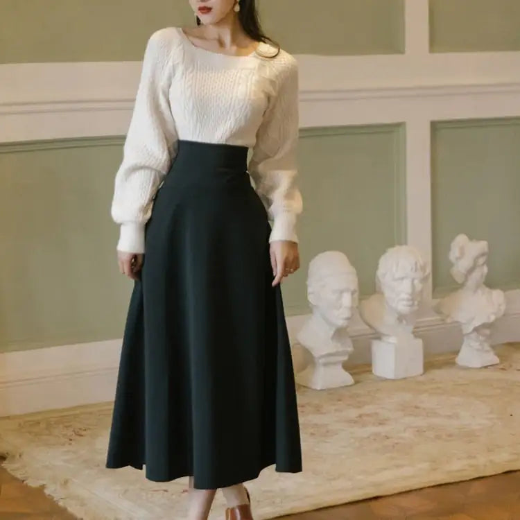 Light Luxury Sweater and Tie Skirt Suit