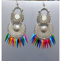 Oxidized silver Chandbali earrings with mirror and multicolor cone pearls