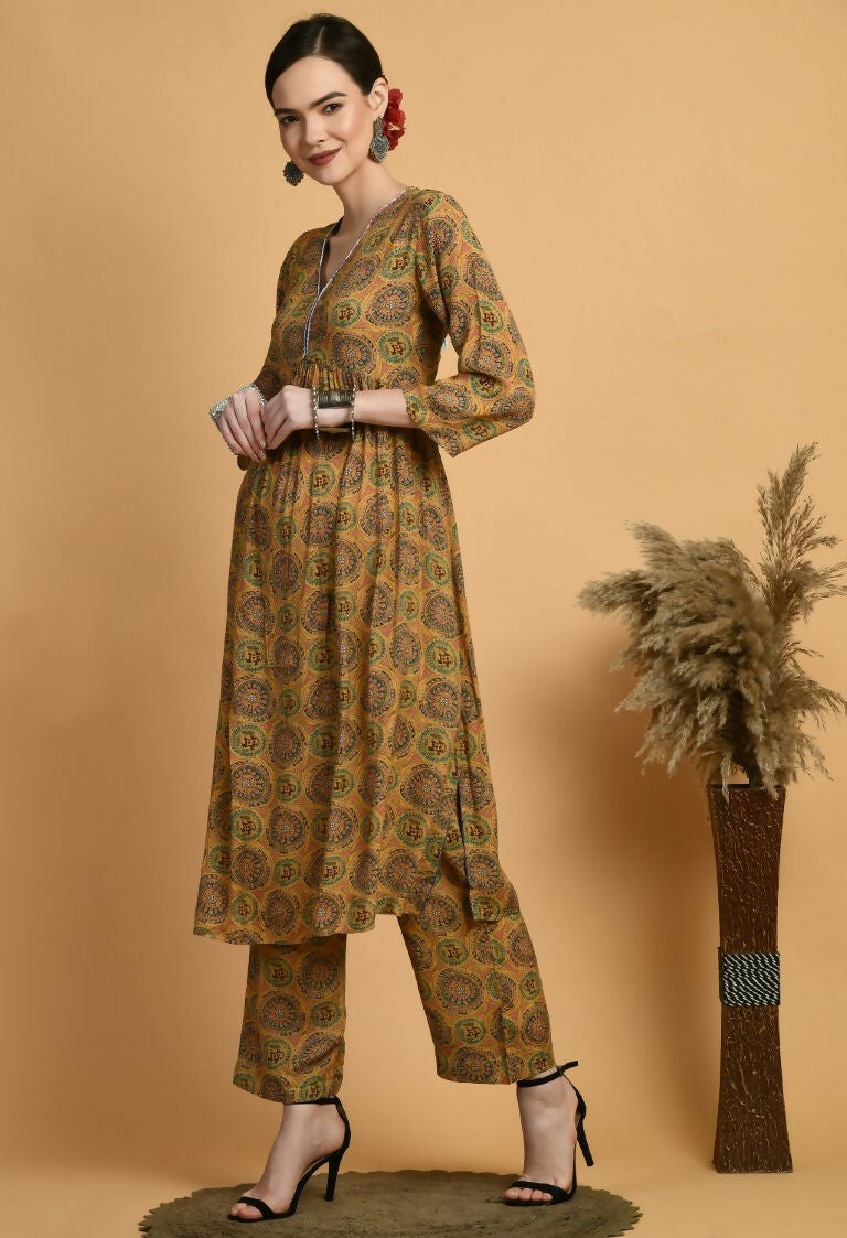 Mustard Maslin Kurta Set for Women - Elegant 2-Piece Ethnic Wear