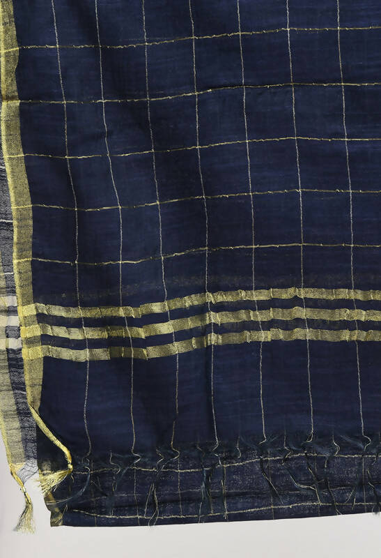 Navy Blue Cotton Zari Box Pattern Dupatta