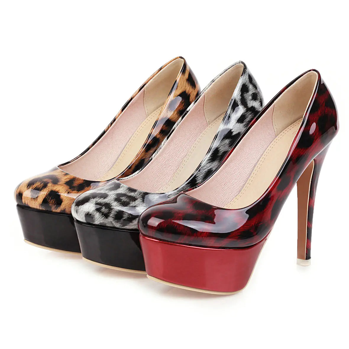 Women's High Heel Platform Stiletto Shoes in Red Leopard Print - Image 22
