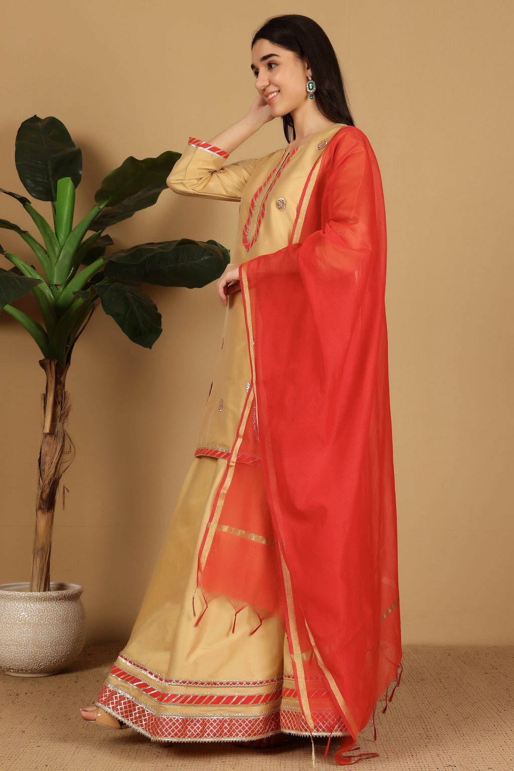 Beige Taffeta Lehenga Set Traditional Ethnic Outfit